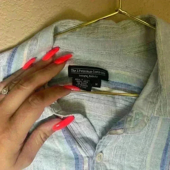 J. Peterman button down shirt 100% linen size medium with embroidery - Picture 2 of 3